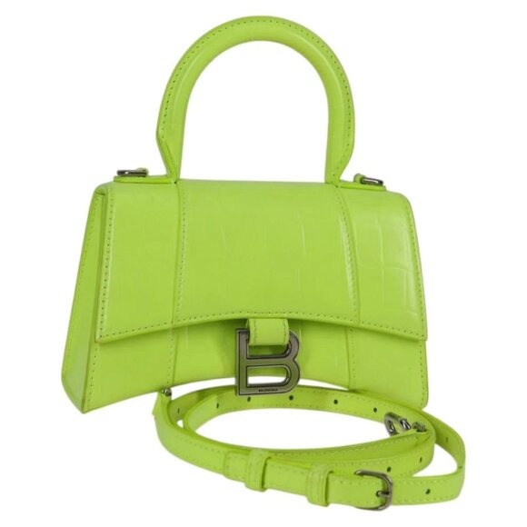 BALENCIAGA Hourglass XS Hand Bag Leather 2way LIme Green - Picture 1 of 16